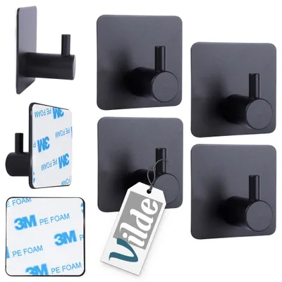 Produktbild von Vilde Selbstklebend Handtuchhalter Handtuchhaken Wandhaken Haken Klebehaken Stahlhaken schwarz 4 Stk.