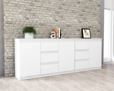 Zdjęcie produktu dla AZ team ® Duża Komoda BIAŁY MAT 200 cm 6 Szuflad 3 Drzwi Zestaw do Salonu