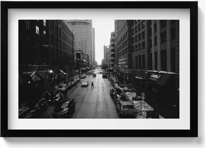 Produktbild von Weiß-weiße Straßen von Chicago– Wandbild mit Rahmen – Gerahmtes Bild  – Wanddekoration – 60x40 cm –  Schwarz Rahmen