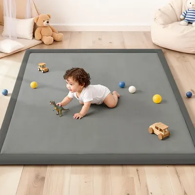Obrázok produktu pre Hracia podložka Caveen Baby 127 x 127 cm, hrúbka 3 cm, flanelová, mäkká, protišmyková hracia podložka pre bábätká a deti, tmavošedá