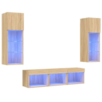 Produktbild von vidaXL 5-tlg. Wohnwand mit LED-Beleuchtung Sonoma-Eiche Holzwerkstoff