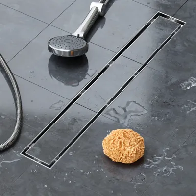 Produktbild von VILSTEIN Duschrinne 160cm, Edelstahl Bodenablauf Komplettset, extra flach, Siphon mit Geruchsstop, Haarsieb - Befliesbar