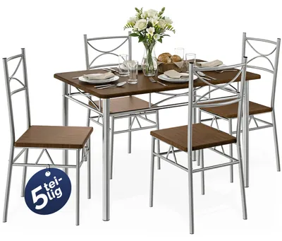 Produktbild von CASARIA® Esstisch mit 4 Stühlen Holz 5-tlg Set Metall 110x70cm Industrial Esszimmer Küche Stühle Tisch Möbel Essgruppe Sitzgruppe Paul Eiche Dunkel