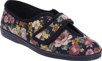 Obrázok produktu pre Sleepers Wilma dámske papuče so zapínaním na suchý zips, kvetinový vzor DF530 (42 EU) (námornícka modrá)