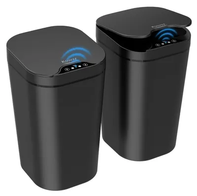 Immagine prodotto di Set di 2 cestini per rifiuti con sensore, capacità 10 litri. Cestini automatici con coperchio, colore nero