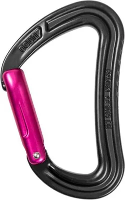 Schnappkarabiner "Raven Straight" von Ocun; schwarz mit pinkem Verschluss.