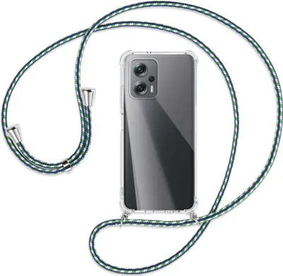 Produktbild von Handykette Backcover-Schutzhülle mit Band (Metall silberfarben) für Xiaomi Poco X4 GT - grün/blau/weiß