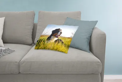Produktbild von MuchoWow® Zierkissen Sofakissen Wohnzimmer Dekokissen 60x40 cm Berner Sennenhund im Gras liegend - Kopfkissen - Polster mit Foto