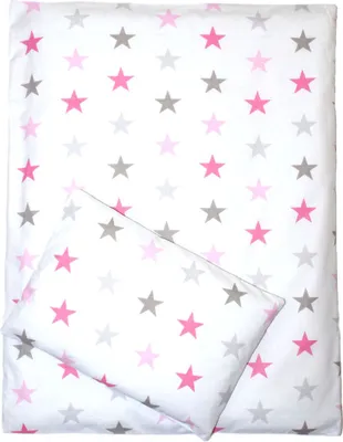 Produktbild von 4tlg Kinderwagenset Baby Bettwäsche für Kinderwagen Bezüge Decke Kissen 13. Star Rosa