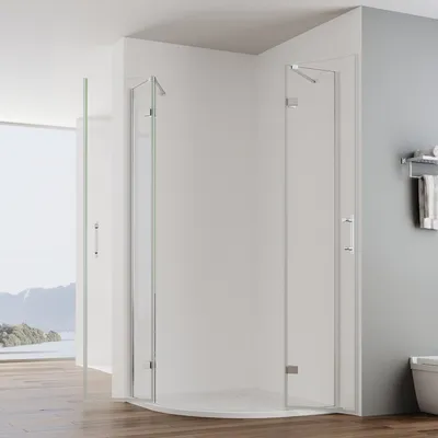 Produktbild von IMPTS Duschkabine 90x90cm Viertelkreis Duschabtrennung Runddusche Duschtür Scharniertür aus 6mm ESG NANO Glas,Höhe 195cm Radius 55cm, Ohne Duschwanne