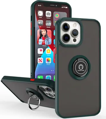 Produktbild von iPhone 15 Pro Hülle, Ring Halter Ständer Matte Transluzent TPU Rahmen Stoßfest Schutzhülle für iPhone 15 Pro dunkelgrün