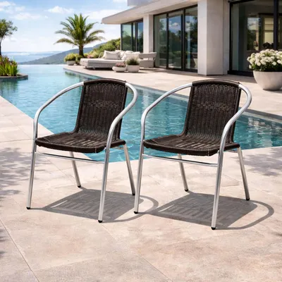 Produktbild von 2 Stück Stabiler Aluminium / Polyrattan Bistrostuhl stapelbar