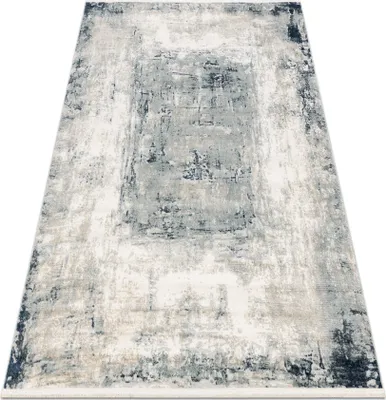 Produktbild von DISTIN 0845A weiß / marineblau / blau moderner Teppich - Abstraktion, Rahmen, Vintage, Fransen Blau 160x230 cm