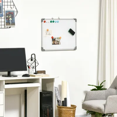 Produktbild von SUGIFT Schreibtafel Büro Schule, Whiteboard Magnettafel abwischbar, verzinkte Platte, Weiß | Aluminiumrahmen | 4 Marker, 10 Magnete | 60 x 45 cm