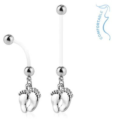Produktbild von Schwangerschafts-Piercing: Bauchnabelpiercing für Schwangere „Füße“ Silber