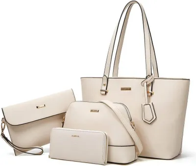 Image de Grand YTL Femme Sac à main Tote Sac à bandoulière Porte-monnaie Set Beige