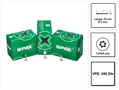 Zdjęcie produktu dla SPAX® 0151010300253 SPAX® Rückwandschrauben T10 Flachkopf WIROX 0151010300253 3 mm x 25 mm, 300 St.