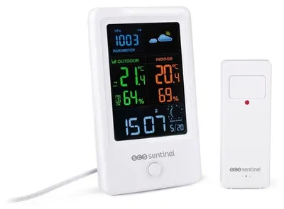Produktbild von Wetterstation mit drahtlosem Außensensor – SCS SENTINEL – HCN0076 MeteoColor – Reichweite: 60 m – 433,92 MHz – Weiß