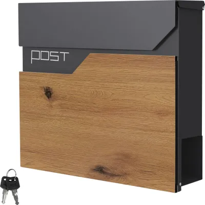 Produktbild von ML-Design Briefkasten mit Zeitungsfach, 37x37x11 cm, Anthrazit/Holzoptik, aus Edelstahl