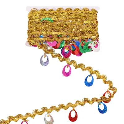 Produktbild von Pailletten-Spitzenborte mit Fransen - 10 Yards Länge - Für Tanzkleider - Golden 6,5 cm Breite