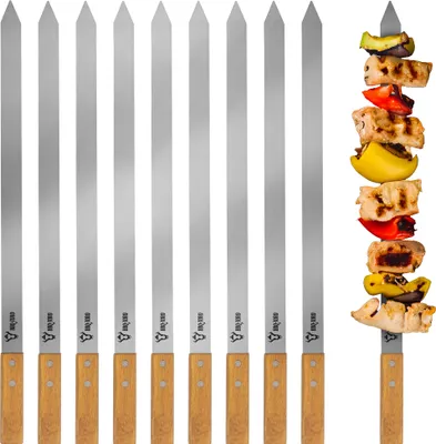 Image de BBQ-Toro brochettes à barbecue en acier inoxydable avec manche en bois (10 pièces), 50 cm, set de brochettes, brochettes à chichis