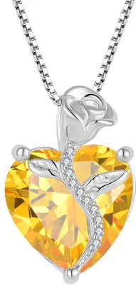 Produktbild von Kette Damen 925 Sterling Silber Geburtsstein Rose Blume Citrin 45+3 cm