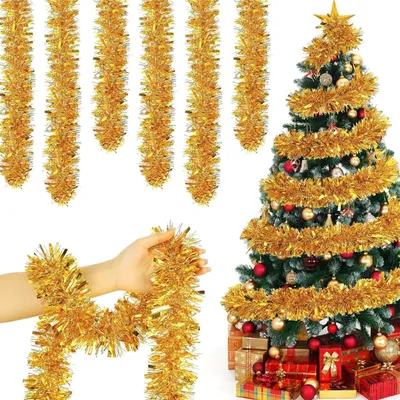 Lametta-Girlande, 6 Stück, 2 m, gold, Weihnachtsdekoration