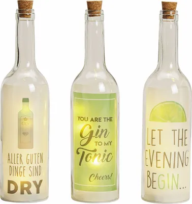 Produktbild von Glasflasche GIN beleuchtet mit 5 LED - 1 Set = alle 3 Motive