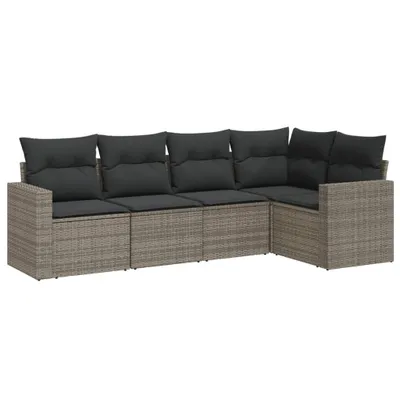 Produktbild von 5-tlg. Garten-Sofagarnitur mit Kissen Grau Poly Rattan