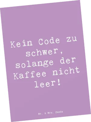 Produktbild von Mr. & Mrs. Panda Postkarte Spruch Code und Kaffee - Lavendeltraum - Geschenk, Codieren, Softwareentwicklung, Ansichtskarten, Berufsgestaltung, personalisierte Geschenke
