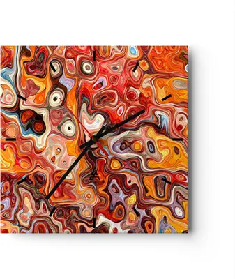 Produktbild von Wanduhr - Quadrat - Glasuhr - Abstraktion modern - 40x40cm - Schleichendes Uhrwerk - Lautlos - zum Aufhängen bereit - Dekoration Modern - Wanddekoration aus Glas - C3AC40x40-3859