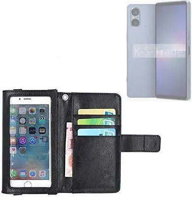 Produktbild von K-S-Trade Handy Hülle Schutz Hülle Kompatibel mit Sony Xperia 5 V Case mit Displayschutz / Schutzfolie Flip Cover Wallet case Etui Hülle schwarz