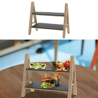 Produktbild von Etagere Schiefer Holz 2 Etagen 32x18x28cm Gestell Servierplatte Serviertablett Servierständer