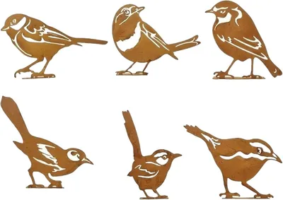 Immagine prodotto di 6 ornamenti da giardino, uccelli in metallo, silhouette di uccelli arrugginiti, ferro