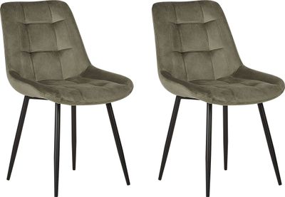 BELIANI Esszimmerstuhl 2er Set Olivgrün Samtstoff mit Schwarzen Metallbeinen Retro Stil Polsterstuhl Ohne Armlehnen Wohnzimmer Esszimmer Ausstattung