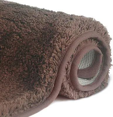 Image de Tapis de bain 80x150 cm, couleur marron foncé, en microfibre, absorbant, pour salle de bain