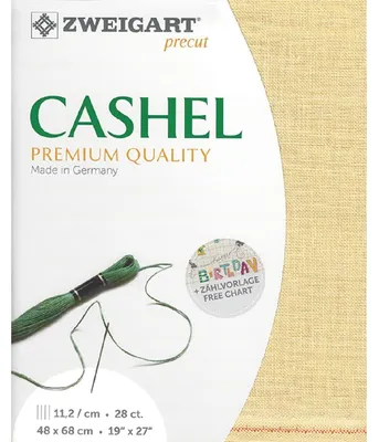 Image de Tissu tissé uni CASHEL de Zweigart, prédécoupé, 28 ct, référence 3281, couleur 322 (sable), tissu pour broderie, 100% lin, dimensions 48x68 cm