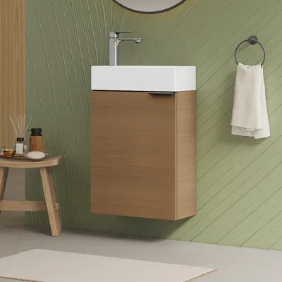 Immagine prodotto di Mobile sottolavabo EMKE con lavabo 417×240×646 mm incl. rubinetteria,  mobile sottolavabo, ripiano regolabile, rovere Sonoma