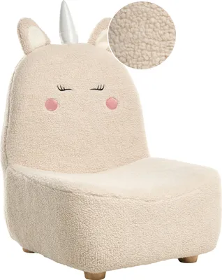 Obrázek produktu pro BELIANI Dětské křeslo světle béžové buklé čalounění nábytek do dětského pokoje moderní design křeslo ve tvaru jednorožce