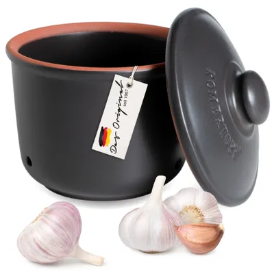 Produktbild von Römertopf Frische-Topf MINI 0,6 Liter - Knoblauchtopf Keramik - Atmungsaktiver Ton hält Gemüse länger Frisch - Ideale Luftzirkulation - Schwarz