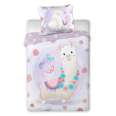 Obrázek produktu pro Bavlněné povlečení 100x135 Lama fialový povlak na polštář 40x60 dětské povlečení Faro 23
