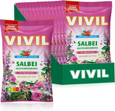 Produktbild von VIVIL Salbei Hustenbonbons ohne Zucker | 15 Beutel