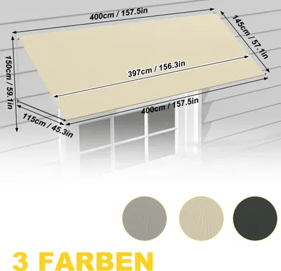 Produktbild von UISEBRT Fallarmmarkise 400x145 cm Beige – Wandmontierte Balkonmarkise mit robustem Aluminiumrahmen & wasserabweisendem Stoff, ideal für Fenster, Terrasse oder Bistro