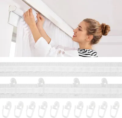 Produktbild von Gardinenband 30 m x 2.5 cm, 50 Gardinenhaken, für Vorhänge, Duschvorhänge, Türvorhänge