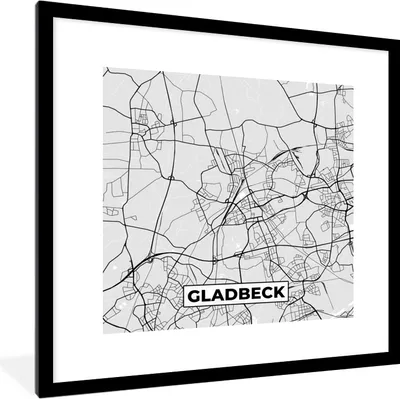 Produktbild von MuchoWow® Gerahmtes Poster Deutschland - Karte - Gladbeck - Stadtplan 40x40 cm - Poster mit Schwarzem Bilderrahmen Wandposter Rahmen Foto Bilder - Poster - Plakat im Rahmen