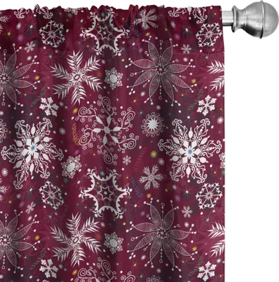 Produktbild von ABAKUHAUS Winter Vorhänge, Gardinen, Blumenflocken mit bunten wirbelt Punkten und Sterne Confetti Xmas Party, 2 Stück 75 x 245 cm, Maroon Weiß Mehrfarbig