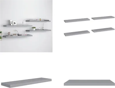 Obrázek produktu pro vidaXL Plovoucí nástěnné police 4 ks. Šedá 90x23,5x3,8cm MDF - Nástěnná police - Nástěnné police - Plovoucí nástěnná police - Plovoucí nástěnné police