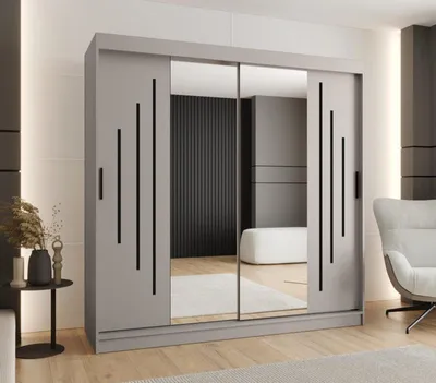 Obrázek produktu pro Šatní skříň 200 cm CASANDRA se zrcadlem - kašmír / černá
