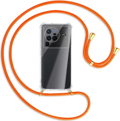 Produktbild von Handykette Backcover-Schutzhülle mit Band (Metall goldfarben) für vivo X80 Pro (V2185A,V2145, 6.78'') - neonorange