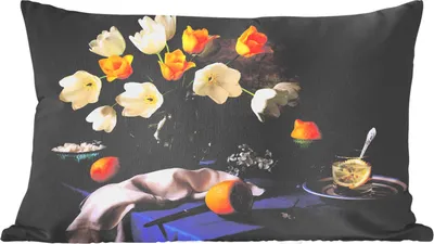 Produktbild von MuchoWow® Zierkissen Sofakissen Wohnzimmer Dekokissen 50x30 cm Stillleben - Farben - Tisch - Wohnzimmerdekoration - Polster mit Photo